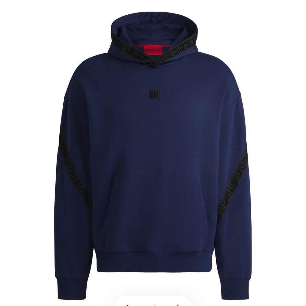 HUGO Boss Mens Relaxed Fit Logo Taped Hoodie Navy Blue‎ XXL Sweatshirt